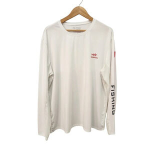 BASSDASH Fishing Shirt Mens 2XL White UV Sun Protection UPF Long Sleeve Stretch